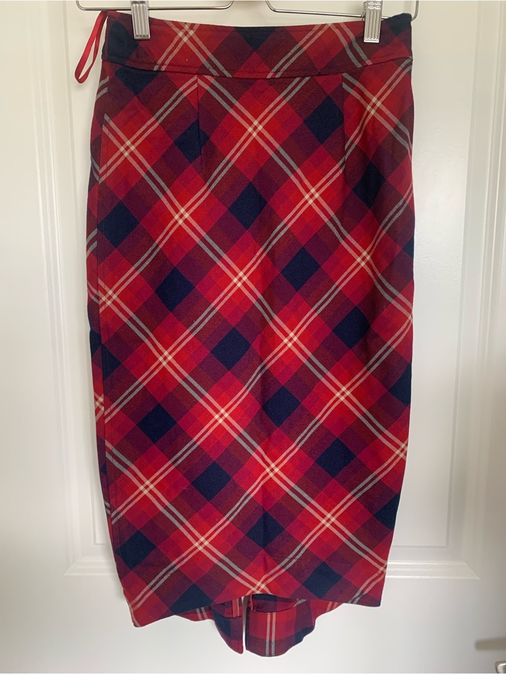 Free People Red Plaid Pencil Skirt